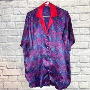 Vintage Cacique Women’s Size S Purple Paisley Satin Sleep Shirt Nightgown